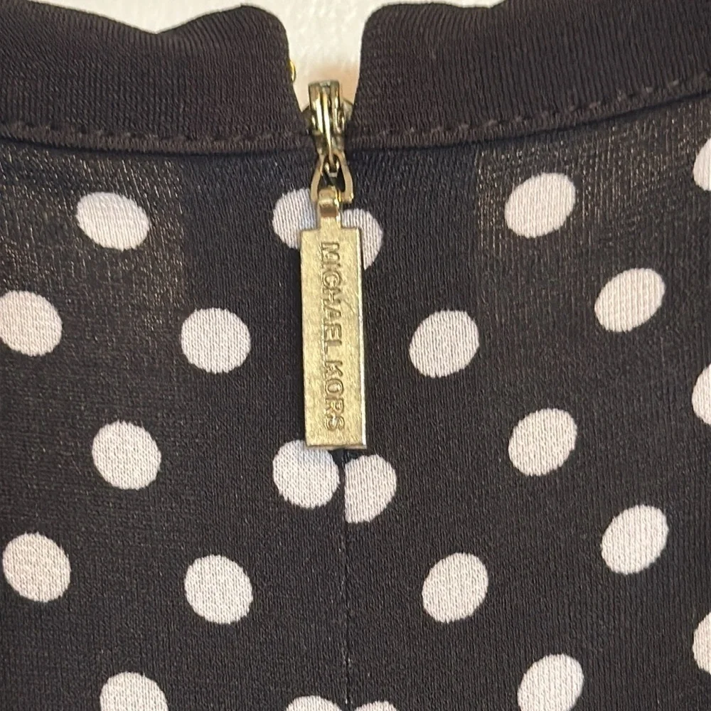 Michael Kors black white polka dot fit and flare sleeveless dress medium petite